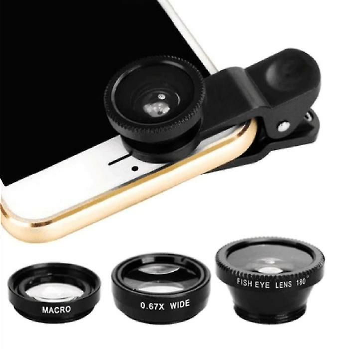 Camera Phone Accessories |  Stuff Certified® 3 In 1 Universal Camera Lens Clip For Smartphones Black – Fisheye / Wide Angle / Macro Lens Camera Phone Accessories Camera Phone Accessories