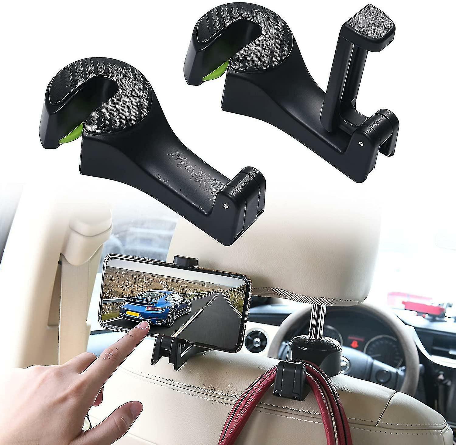 Phone Stands |  Car Storage Hook 2Pcs Black Multifunctional Car Hook, 90 Rotatable Universal Rear Seat Hook With Phone Holder Phone Stands Phone Stands