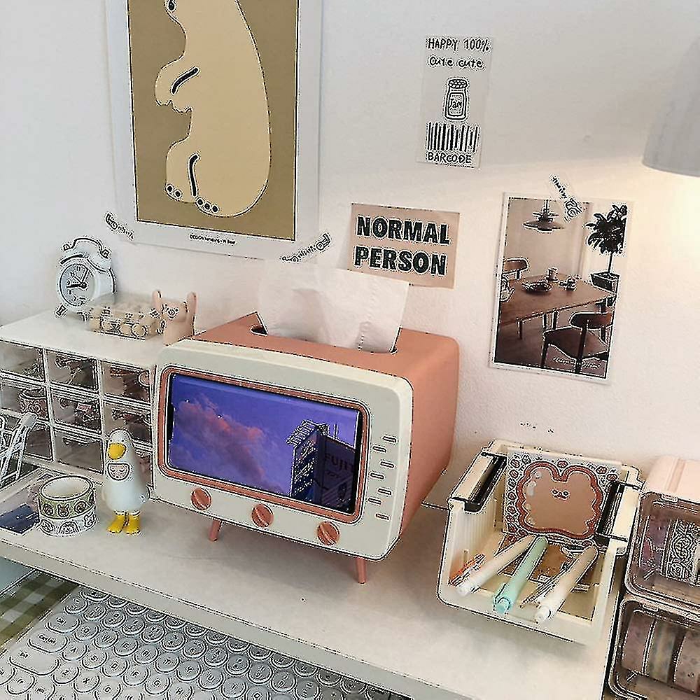 Phone Stands |  Tissue Case, Tissue Box, Cute, Vintage, Tv Shaped Remote Control Rack, Phone Stand, Phone Holder,Tissue Cover, Living Room, Bedroom, Room Office, Phon Phone Stands Phone Stands